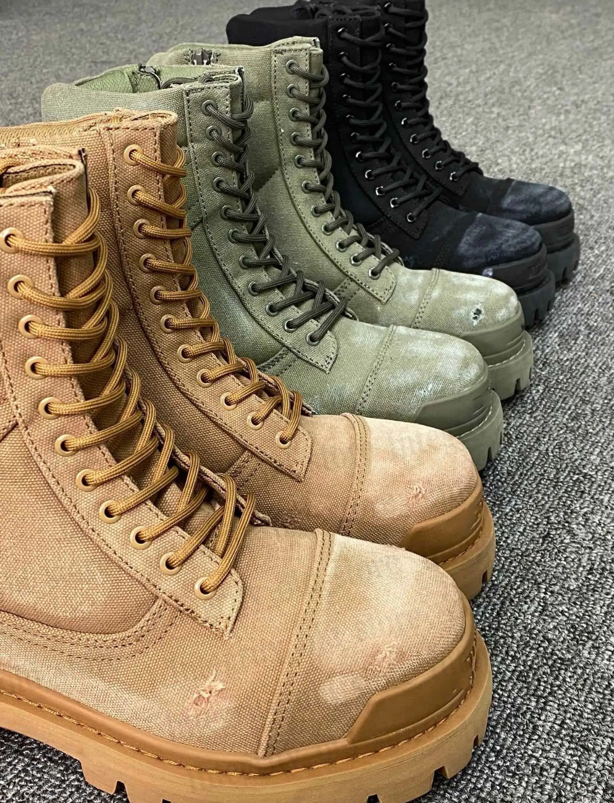 Paris mens boots Motorcycle style boot for women Oil wax canvas with zipper waterproof round toe mid tube Martin boots Make old style Rubber sole stri