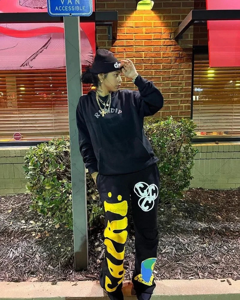 Embroidered American Wide Leg Pants Street Retro Trouser Womens Y2K Street Hip Hop Straight Knitted Pants Mens 241203