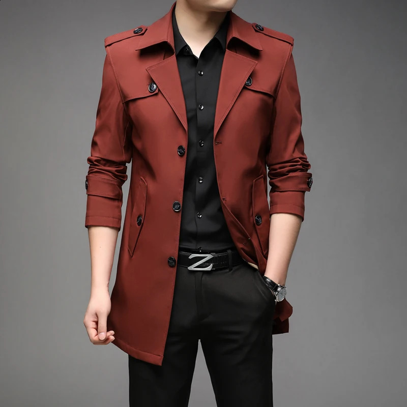 Spring Mens Trench Fashion British Long Trench Coats Mens Casual Jacket Windproof Jacket Mens Clothing 241203