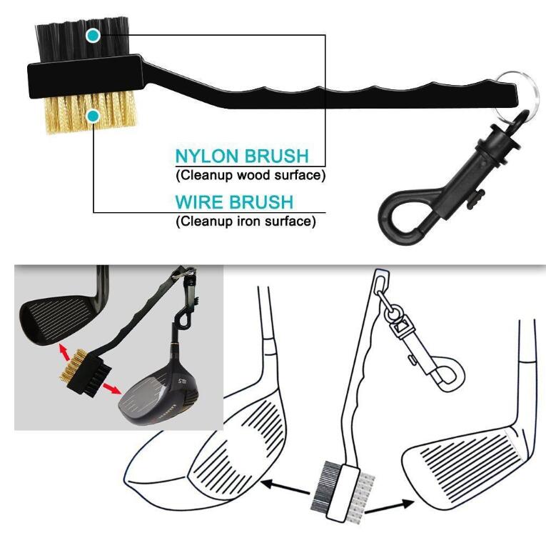 Golf Cleaning Brush Portable Non-slip Handle Grip Dirt Removal Nylon Bristles Double Side Golf Club Cleaner Golf Accessories