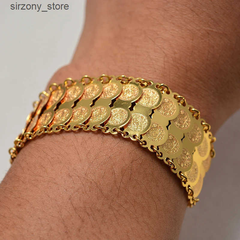 Bangle Gold colored coin bracelets and mens coin bracelets Islamic Muslim Arab Middle Eastern jewelry African gifts J241205