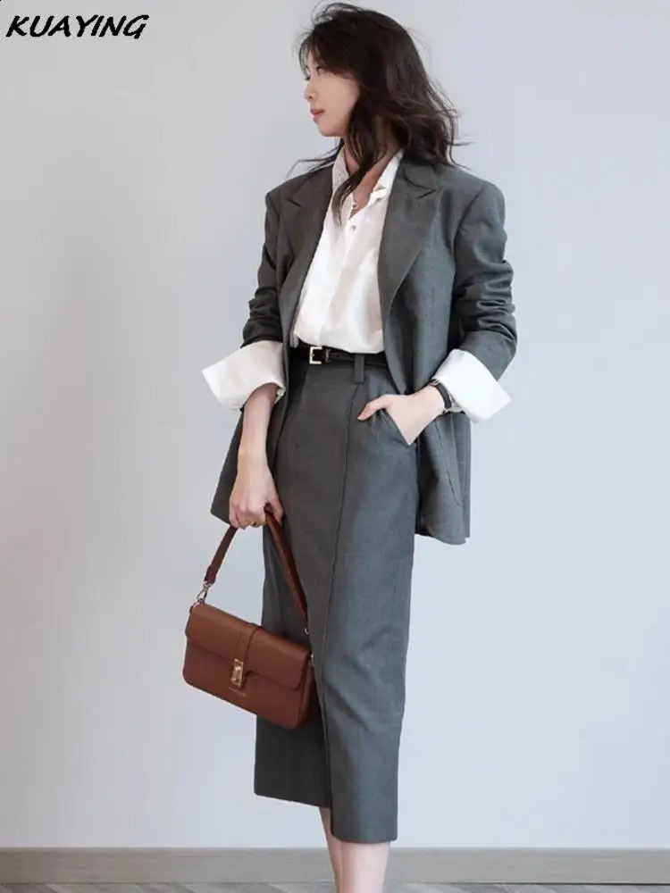 Autumn Korean Elegant Womens Jacket Set Casual Business Formal Set Jacket Office Womens 2-piece Set Womens Wear 241130