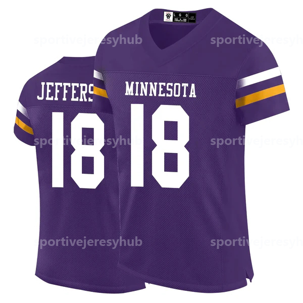 Shxinet Mens/Women/Youth 9 J.J. McCarthy 18 Justin Jefferson Football Jersey T.J. Hockenson Turner Addison Lewis Bynum Randy Moss Harrison Smith Harri