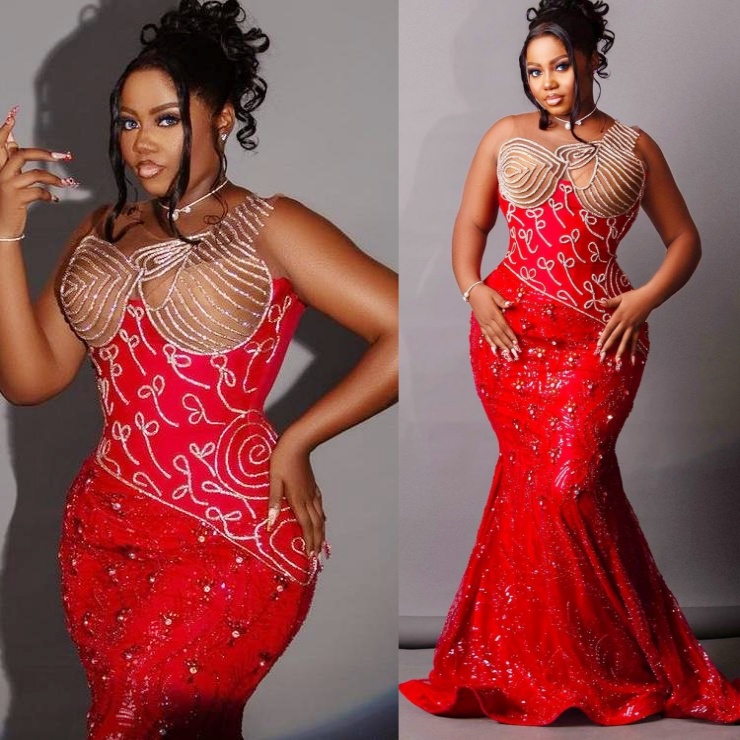 Red Mermaid Prom Dresses 2024 Rhinestones Sheer Neck Sequined Lace Evening Formal Party Second Birthday Engagement Gowns Plus Size Dress For Special O