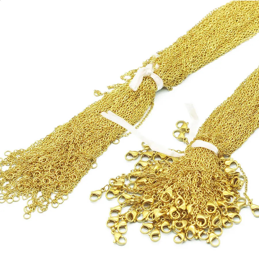 100 pieces/bulk wholesale 304 stainless steel cable link Rolo chain necklace gold 45-50cm for DIY jewelry making for women241204ww