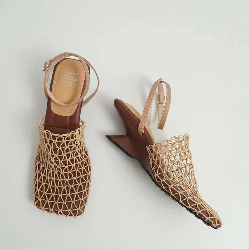 Designer Weave Women Sandals High Heels Square Toe Dress Summer Party Shoes Trend New Slippers Pumps atillas Mujer