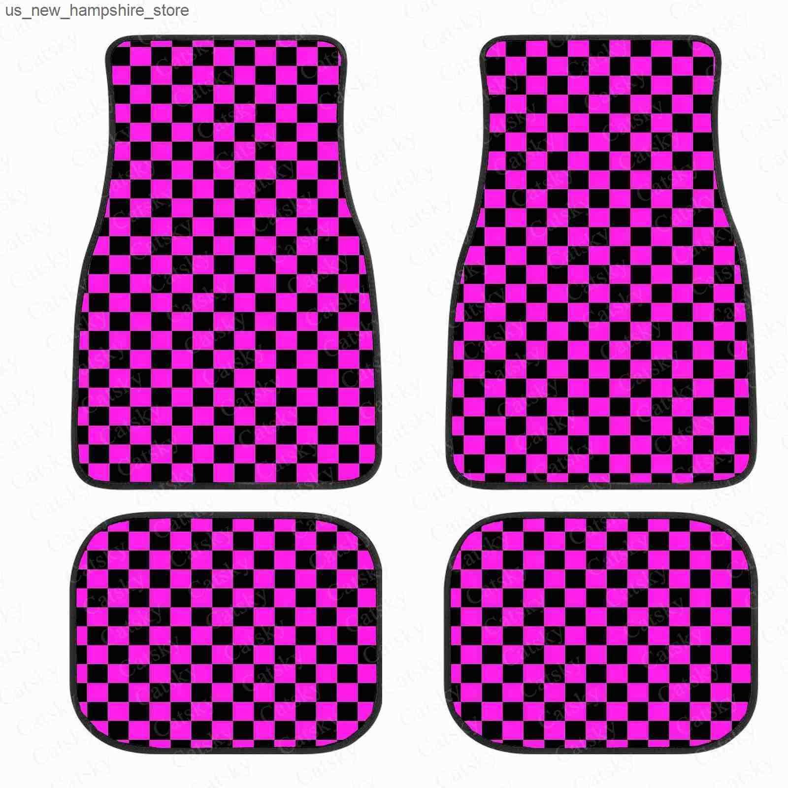 Floor Mats Carpets Checkerboard Car Mats Auto Parts Rubber Floor Mats Custom 4PCS Car interior graphic print checkered square feet J241204