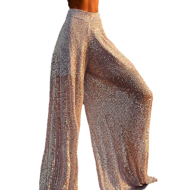 Women's Pants & Capris Fall Winnter Silver Sequin Female Trousers High Waist Casual Luxury Party Outfit Trousers High Street Sparkle Loose Legg