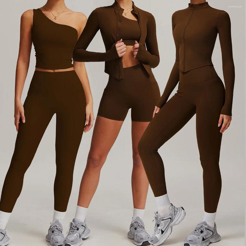 Active Sets 2PCS Yoga Set Women Sportswear Fitness Gym Clothes Crop Sports Workout High Waist Leggings Long-sleeved Jacket Shorts Suit 8408