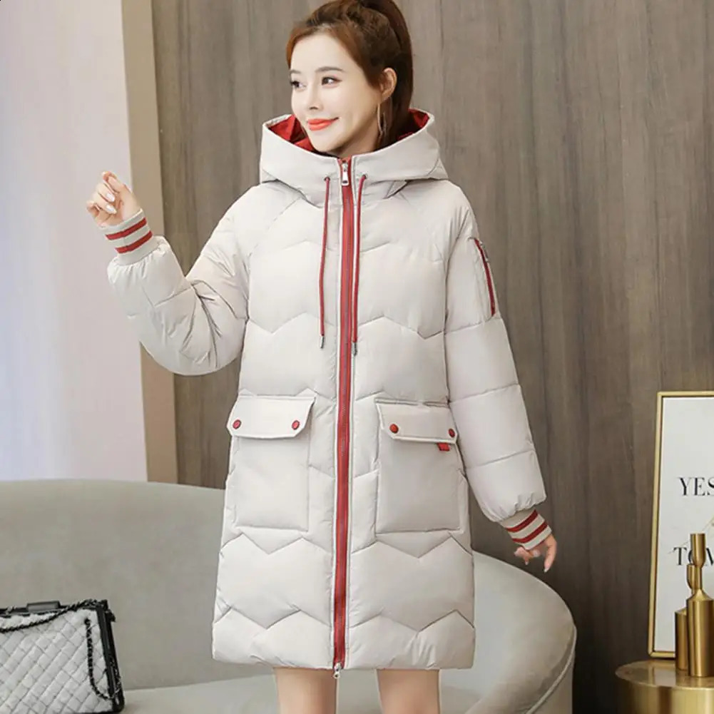 2023 womens long cotton jacket Korean loose winter thick warm park hooded 241209Z