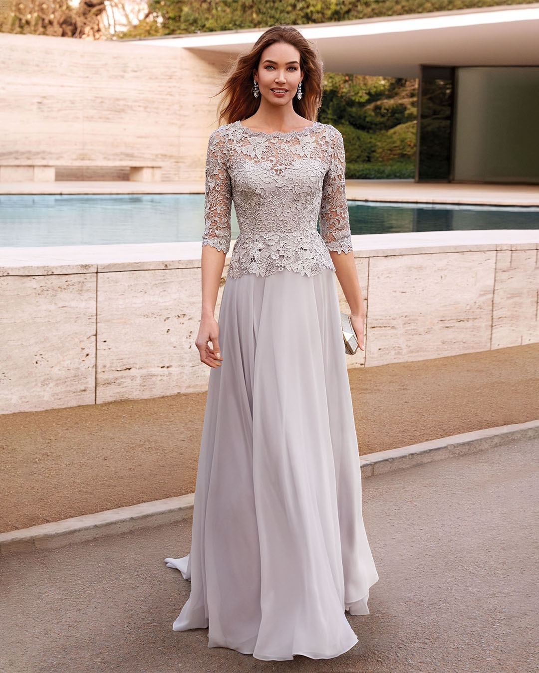 Lace Elegant Mother Of The Bride Dresses With Half Sleeves Bateau Necke Wedding Guest Dress Or Length Chiffon Evening Gowns