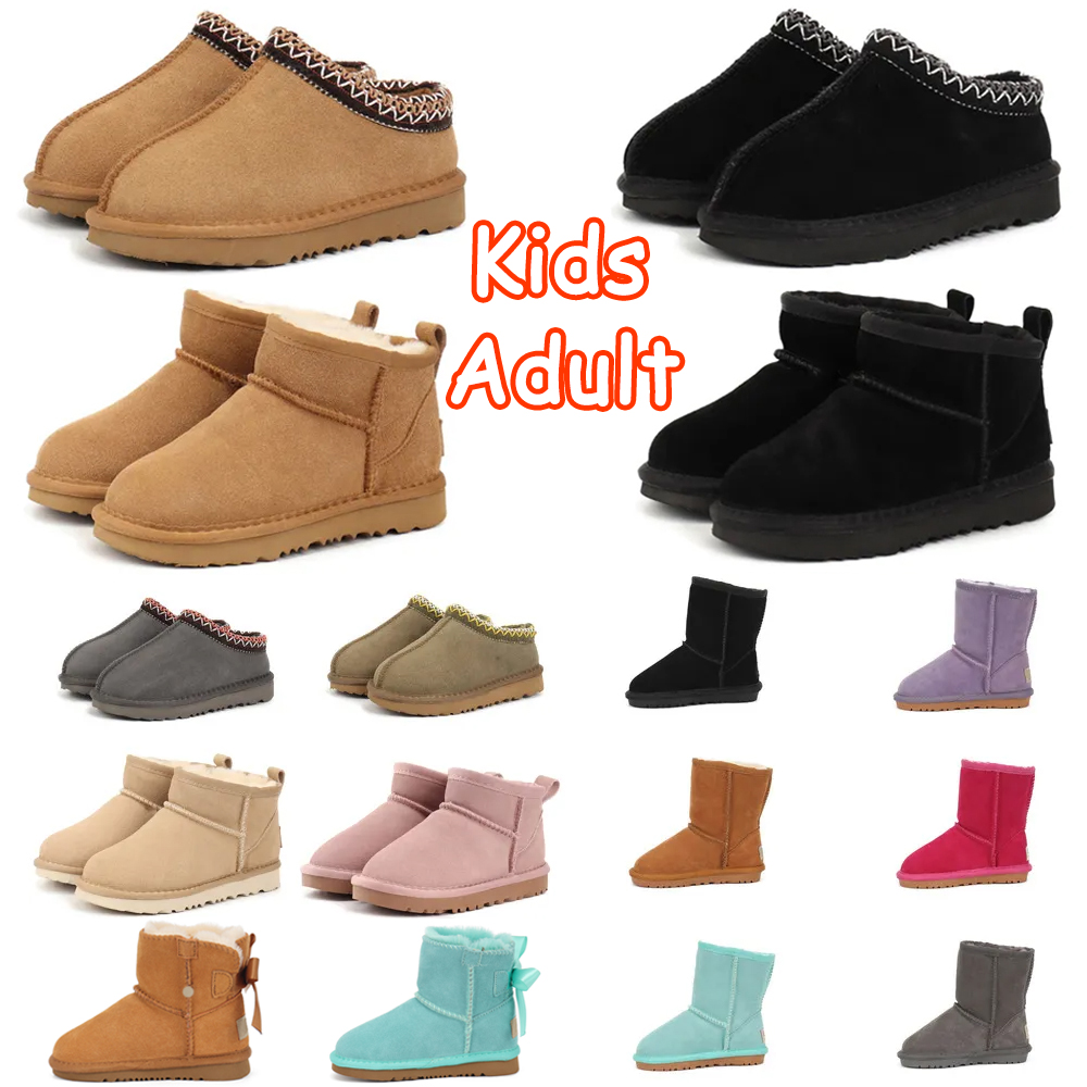 Kids Boots Kid Tasman Toddler Children Australia Women Snow booties Winter Fur Suede Classic Slippers Ultra Mini Boot Baby Boys Girls Booties with Bowtie Size 20-44