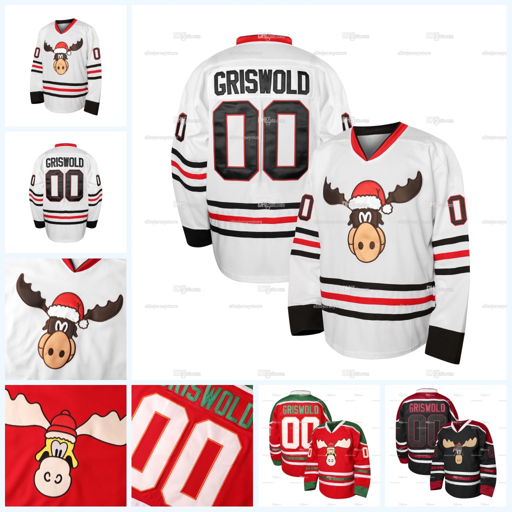 In stock 00 Griswold Hockey Jersey White Red Black Christmas Gift 100% Stitched Fast Shipping Embroidered Letter Number Design Christmas Vacation Hock