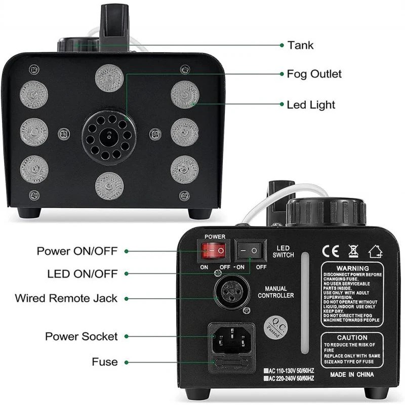 8/18 LED Wireless Remote Control Fogger Machine 500W DJ Party Stage Effect Light Smoke Machine For Christmas Party Halloween