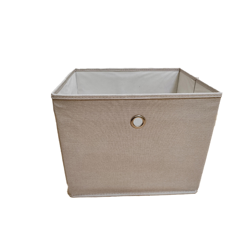 Beige imitation linen single circular iron handle storage box Durable multifunctional storage box