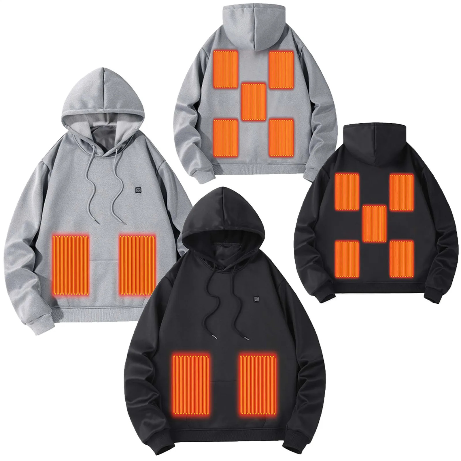 Mens winter warm hooded casual sports shirt USB hooded outdoor battery free electric heating cloth 241203