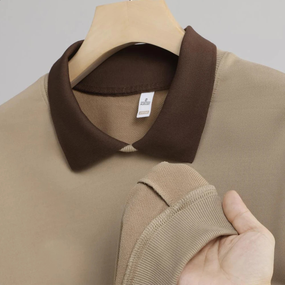 Long sleeved polo collar sweatshirt unisex sweatshirt fashionable color block patch work hoodie mens fashion Moleton Masculino 241203