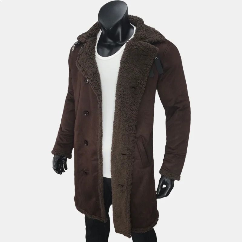 Winter mens long trench wool coat suede faux fur coat mens double chest clothing mens warm refrigerated jacket S-5XL 241203