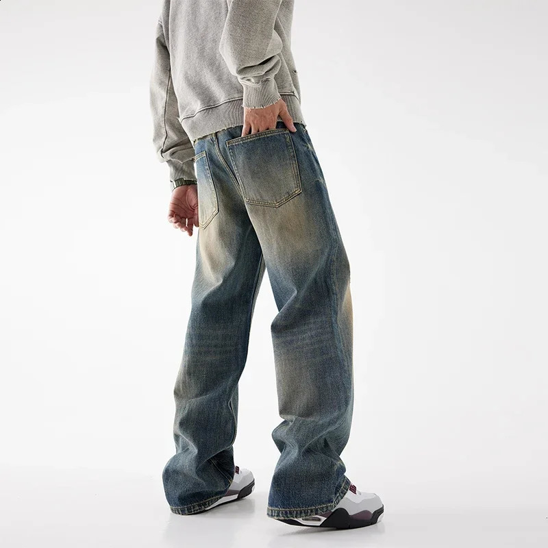 Young Mens Loose Jeans Street Hip Hop Baggy Wide Leg 100% Cotton Pants Y2k Pop Pants Harajuku Style Tear Jeans 241203
