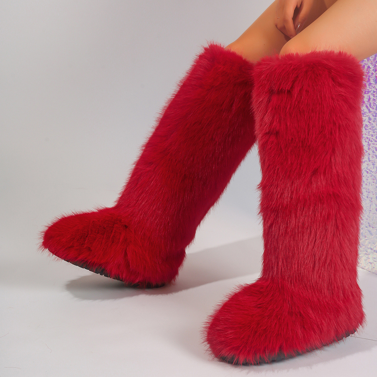 Women Winter Thigh Fluffy Ladies Furry Faux Fox Long Warm Shoes girls er New Plush Knee High Fur Boots 240909