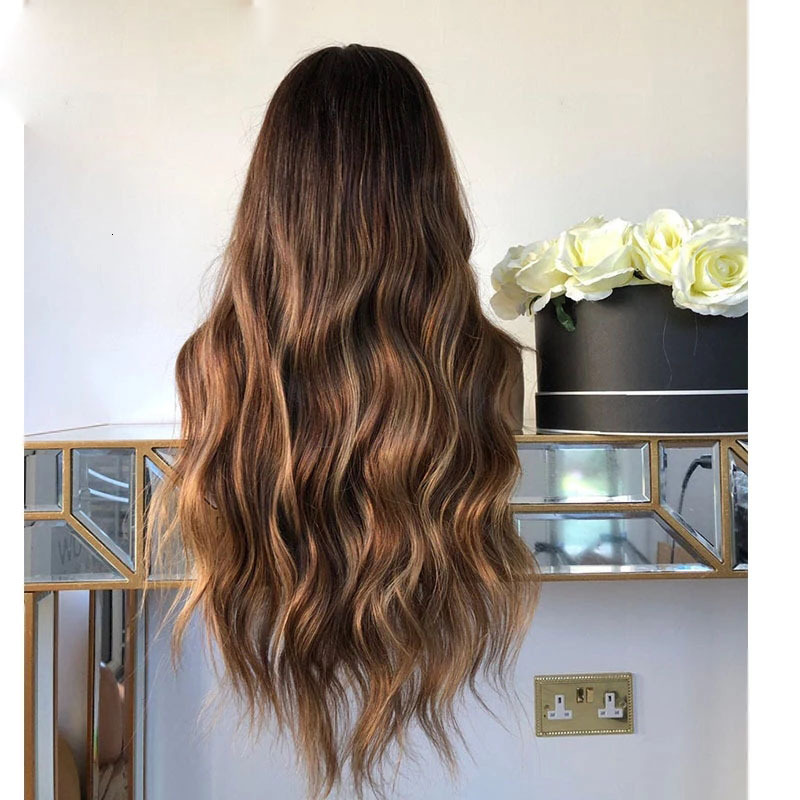 Ombre Chesut Brown Natural Wave V Part 100% Virgin Human Hair Body Wavy U Shape Unprocessed Half Wig Peruvian 250Density 30In'