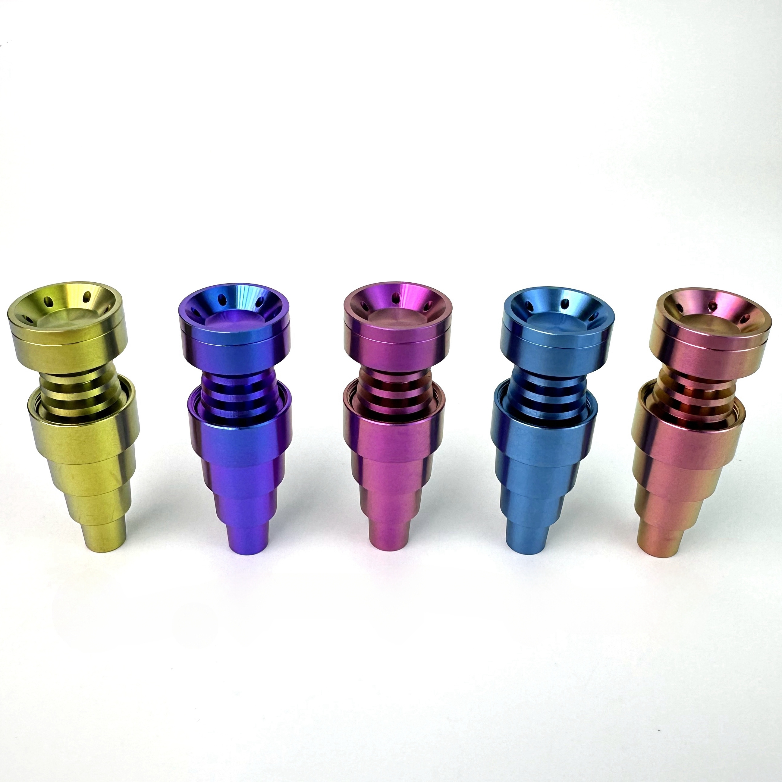 Anodized colorful 6 IN 1 domeless Titanium Nail 10mm&14mm&18mm Gr2 titanium nails with male and female with removable bowl