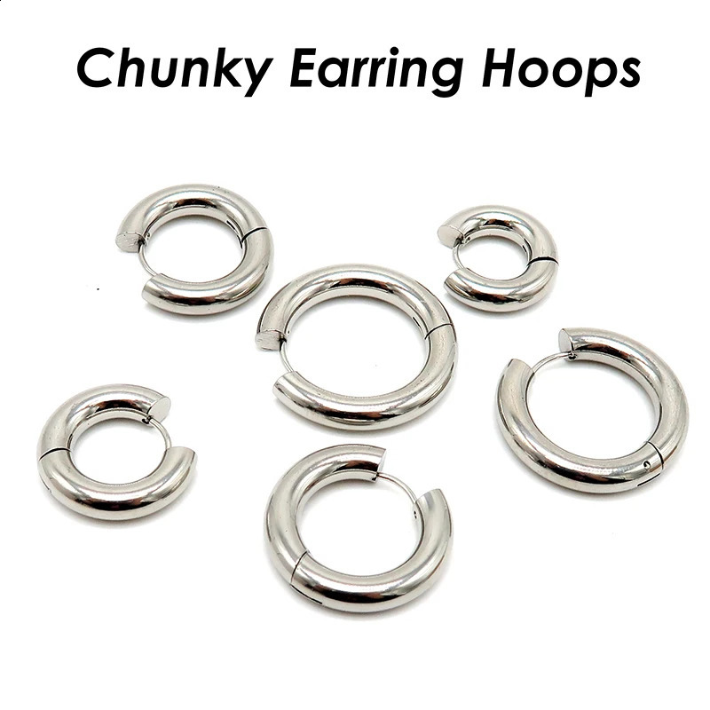 20 Pieces x Chunky Earring Hoops 5mm Thick Stainless Steel Hoop Earring Gold Color Black Huggie Earrings For Women or Men 241203