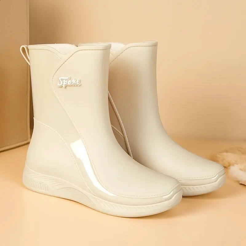 Rain Boots Womens Waterproof Shoes Rubber Shoes Cotton-Padded Rubber Boots Womens Fashion Middle Adult Non-Slip Work Shoes 241204