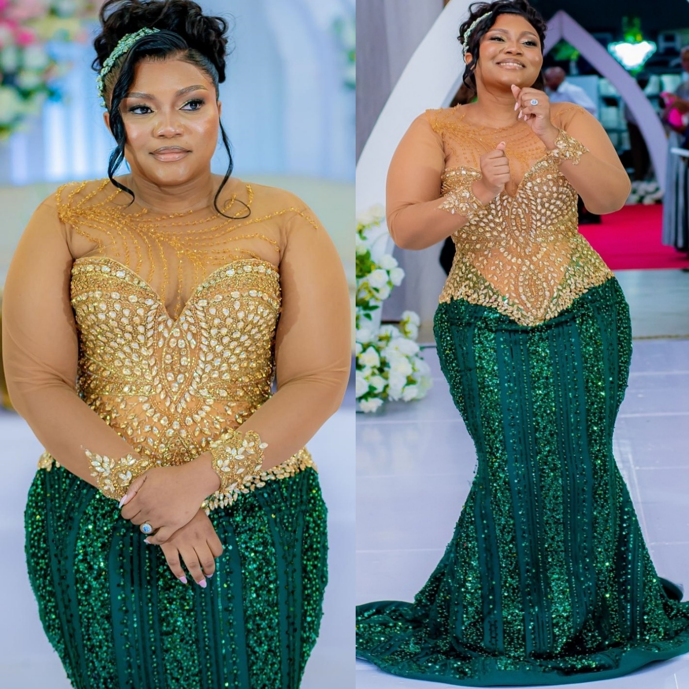 Dark Green Mermaid Prom Dresses 2024 Rhinestones Beaded Sheer Neck Evening Formal Party Second Birthday Engagement Gowns Plus Size Dress For Special O