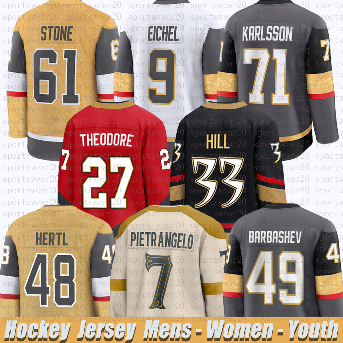 61 Mark Stone vegas golden hockey jersey knights jersey Jack Eichel William Karlsson Alex Pietrangelo Ivan Barbashev Adin Hill Shea Theodore Tomas Hertl jerseys