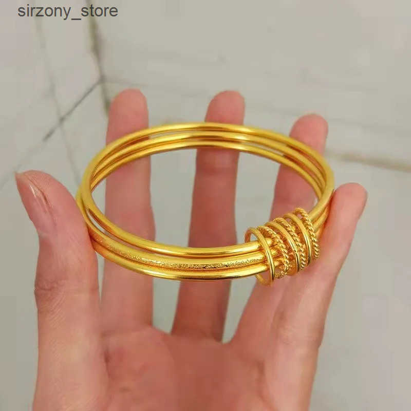 Bangle 9999 24K Real Gold Bracelet with Aperture Bracelet Fixed Mouth Bracelet Valentines Day Gift Girlfriend Bracelet Fashion Bracelet J241205
