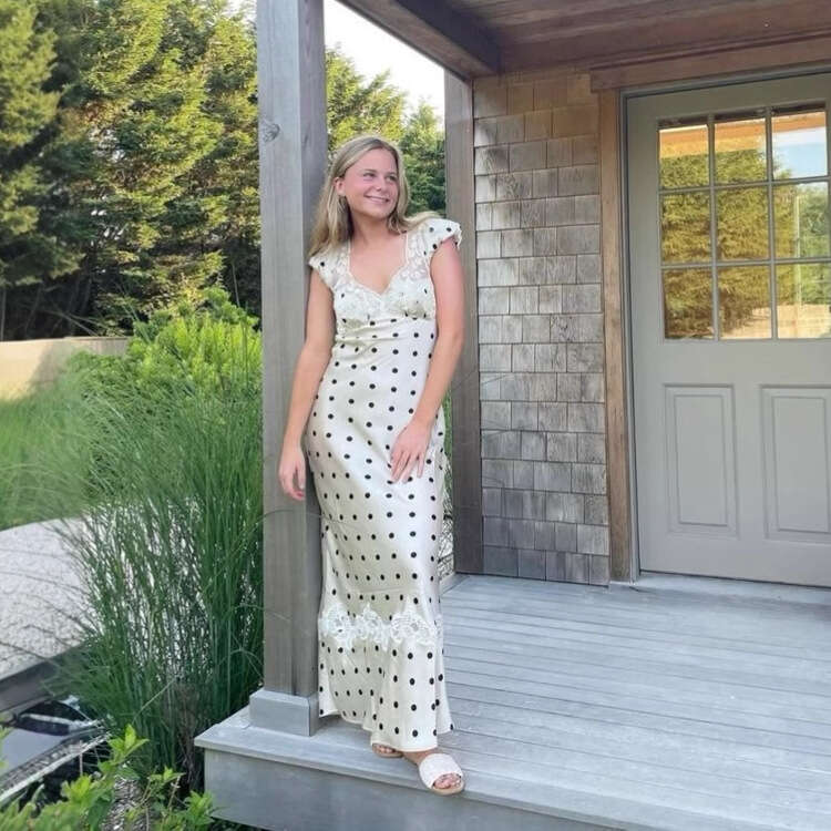 2025 spring women's French satin polka dot dress sexy backless lace long skirt
