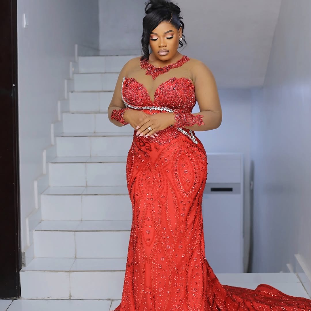 Red Mermaid Prom Dresses 2024 Rhinestones Full Sleeves Sequined Evening Formal Party Second Birthday Engagement Gowns Plus Size Dress For Special Occa