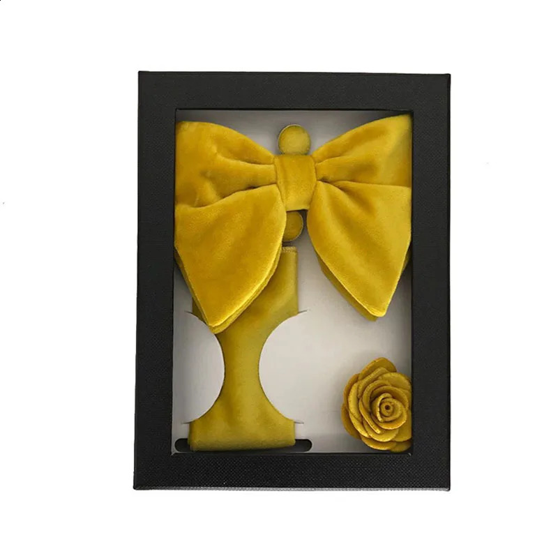 Velvet Bow Four Piece Set Includes Bow Square Scarf Brooch Sleeve Nails for Groom Wedding Business Banquet Gift Box241204