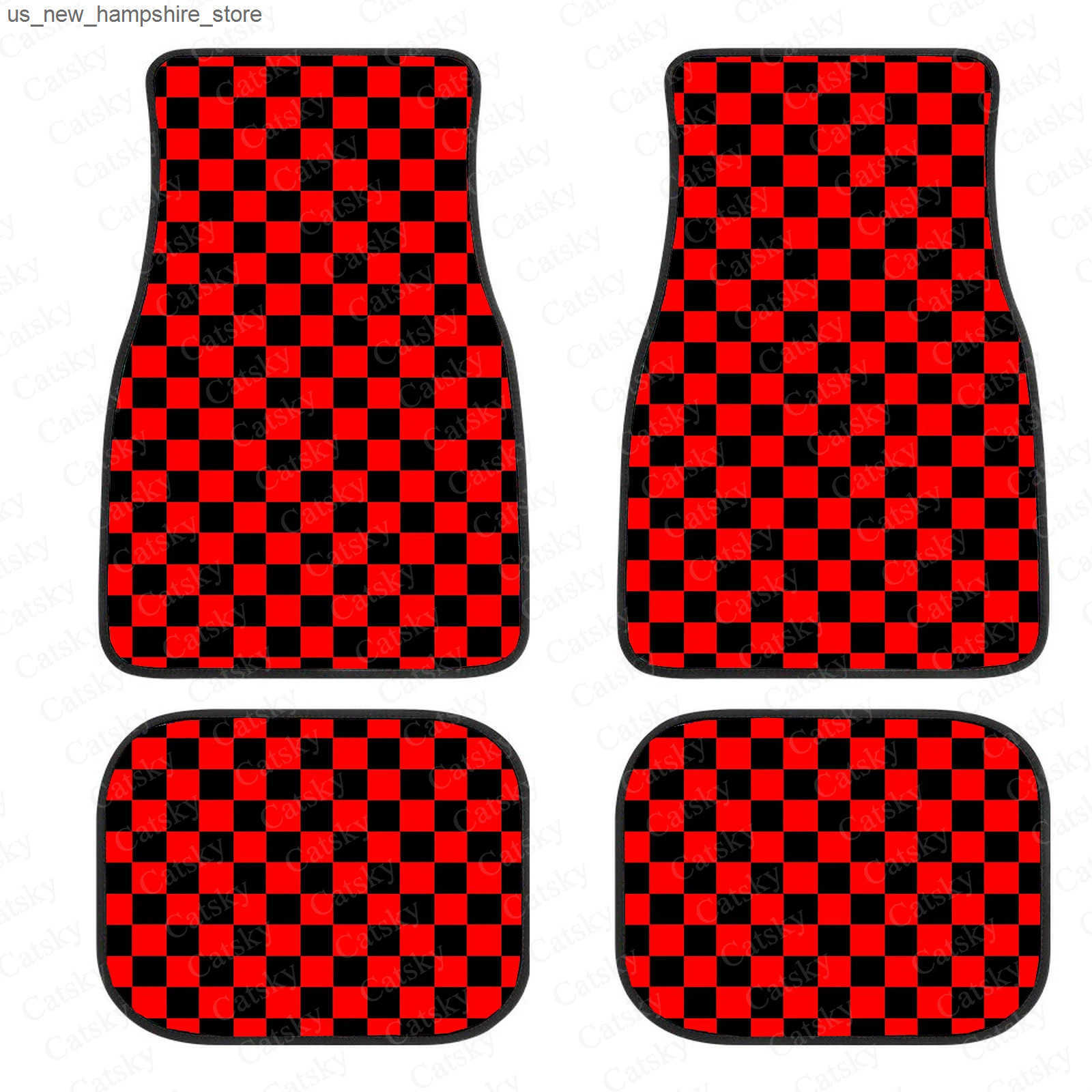 Floor Mats Carpets Checkerboard Car Mats Auto Parts Rubber Floor Mats Custom 4PCS Car interior graphic print checkered square feet J241204