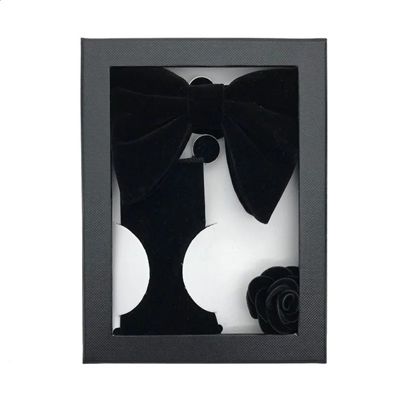Velvet Bow Four Piece Set Includes Bow Square Scarf Brooch Sleeve Nails for Groom Wedding Business Banquet Gift Box241204