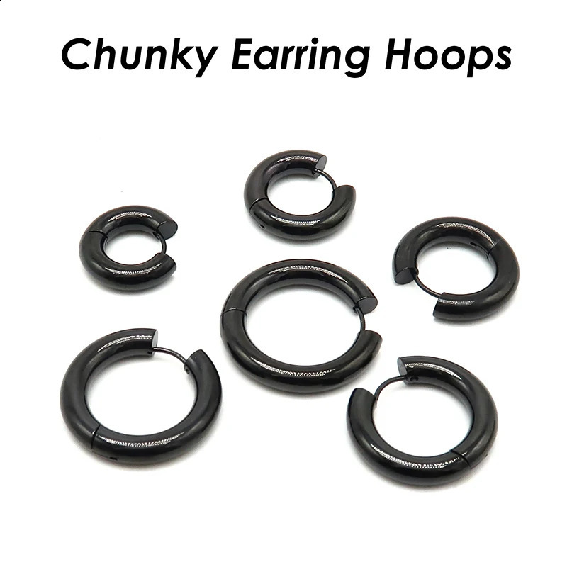 20 Pieces x Chunky Earring Hoops 5mm Thick Stainless Steel Hoop Earring Gold Color Black Huggie Earrings For Women or Men 241203