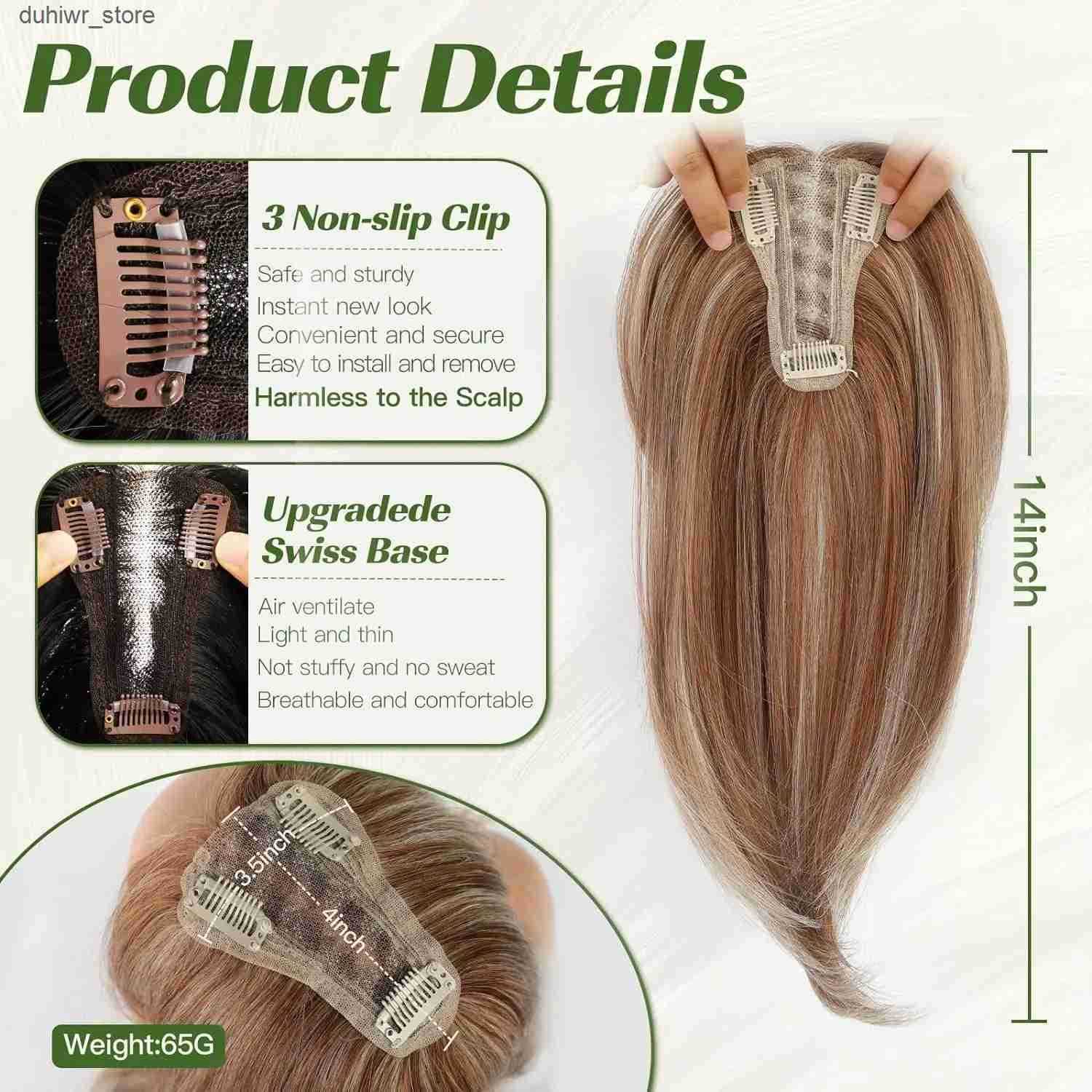 Hair Wefts Brown Highlight Layered Hair Toppers Clip in Synthetic Hair Topper for Thin Hair Swiss Base Natural Daily Use High Temperature J241204