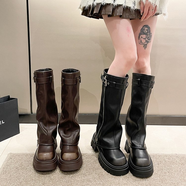 Knee Platform High Women Fashion Ladies Belt Buckle Knight Long Boots Autumn Winter Women's Thick Heel Shoes EU39-40