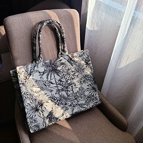 Large 2024 Capacity Handbag With Linen, Cotton Embroidery, Exquisite Graffiti, Fashionable Shopping Bag
