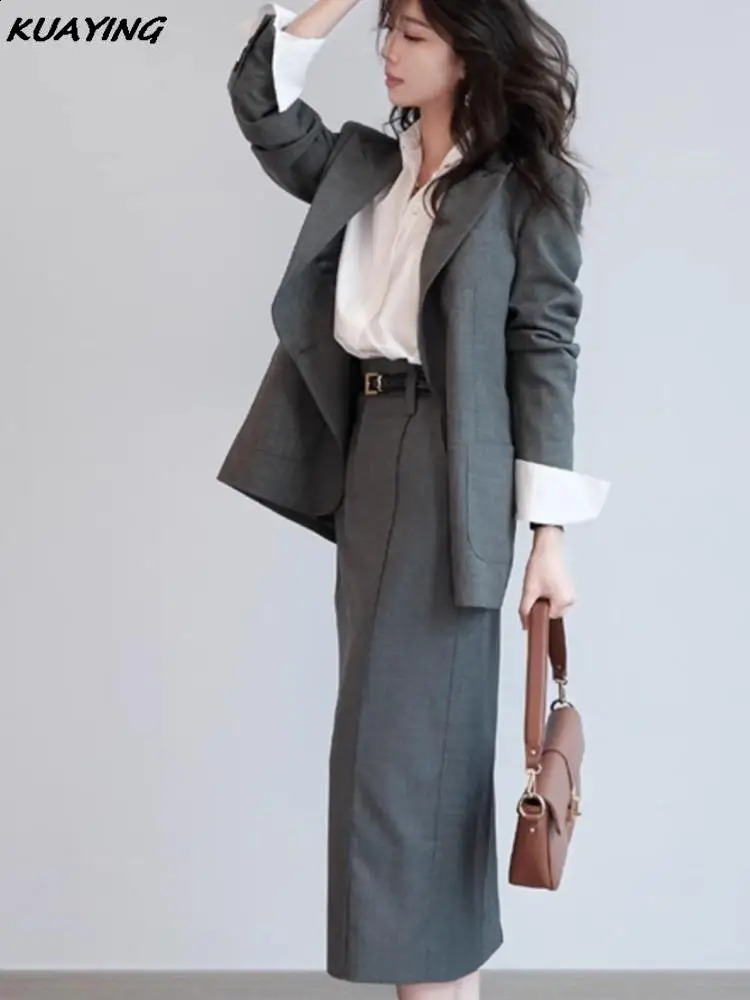 Autumn Korean Elegant Womens Jacket Set Casual Business Formal Set Jacket Office Womens 2-piece Set Womens Wear 241130