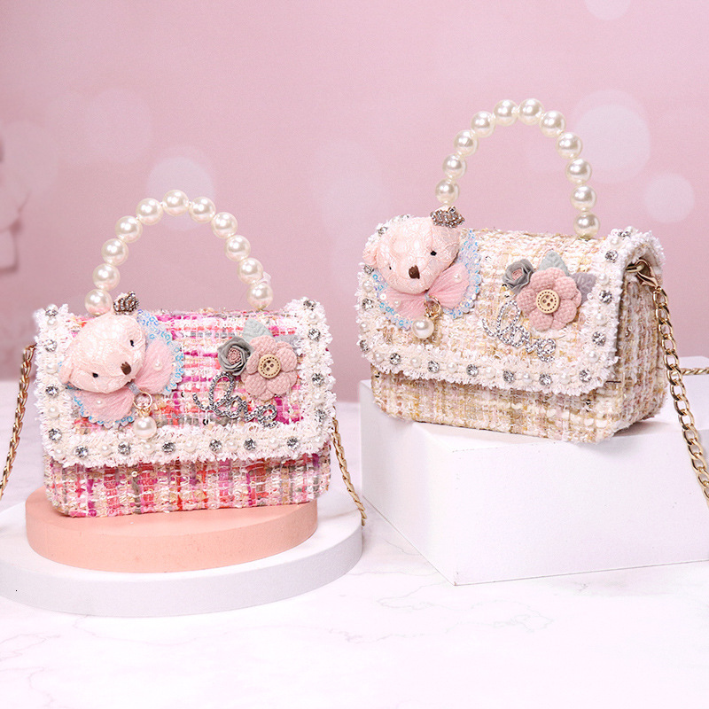 2025NEW New Korean fashion pearl designer handbag cute bear personalized princess crossbody bag Bag trendy handbag