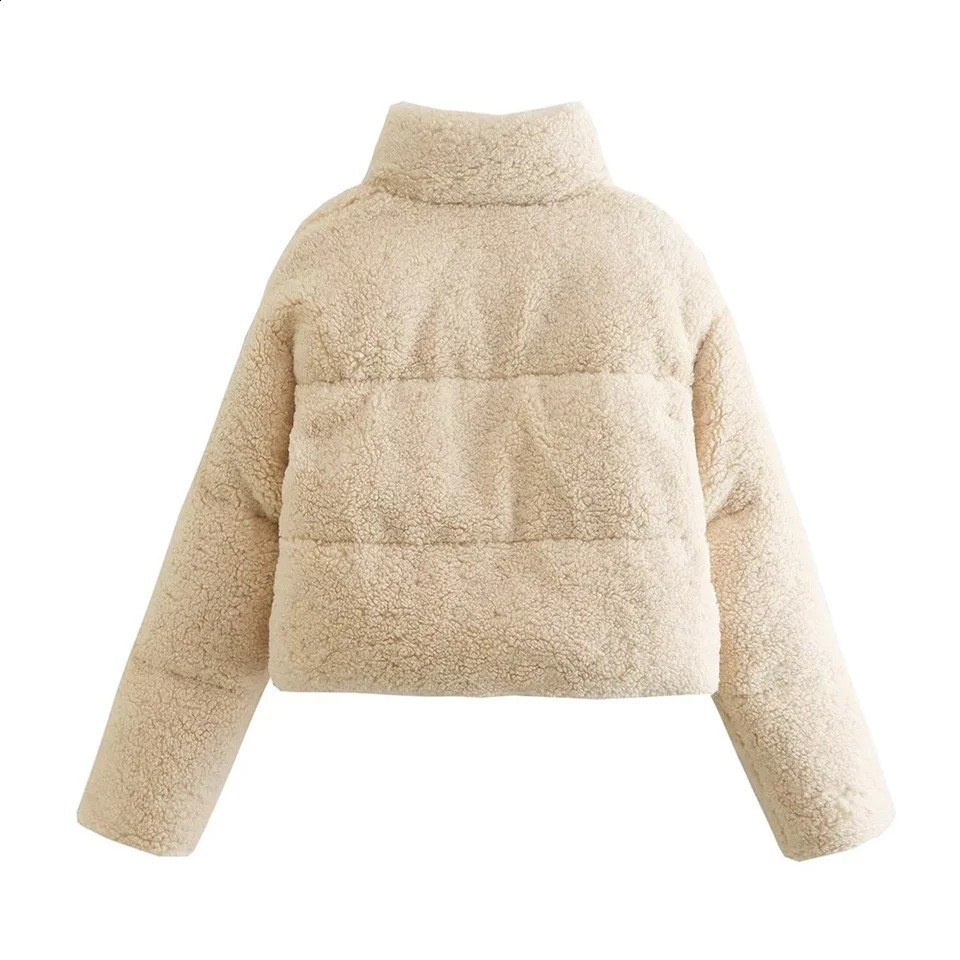 PB ZA 2023 Autumn and Winter Womens Lamb Wool Short Cotton Coat Standing Collar Thickened Warm Bread 241203