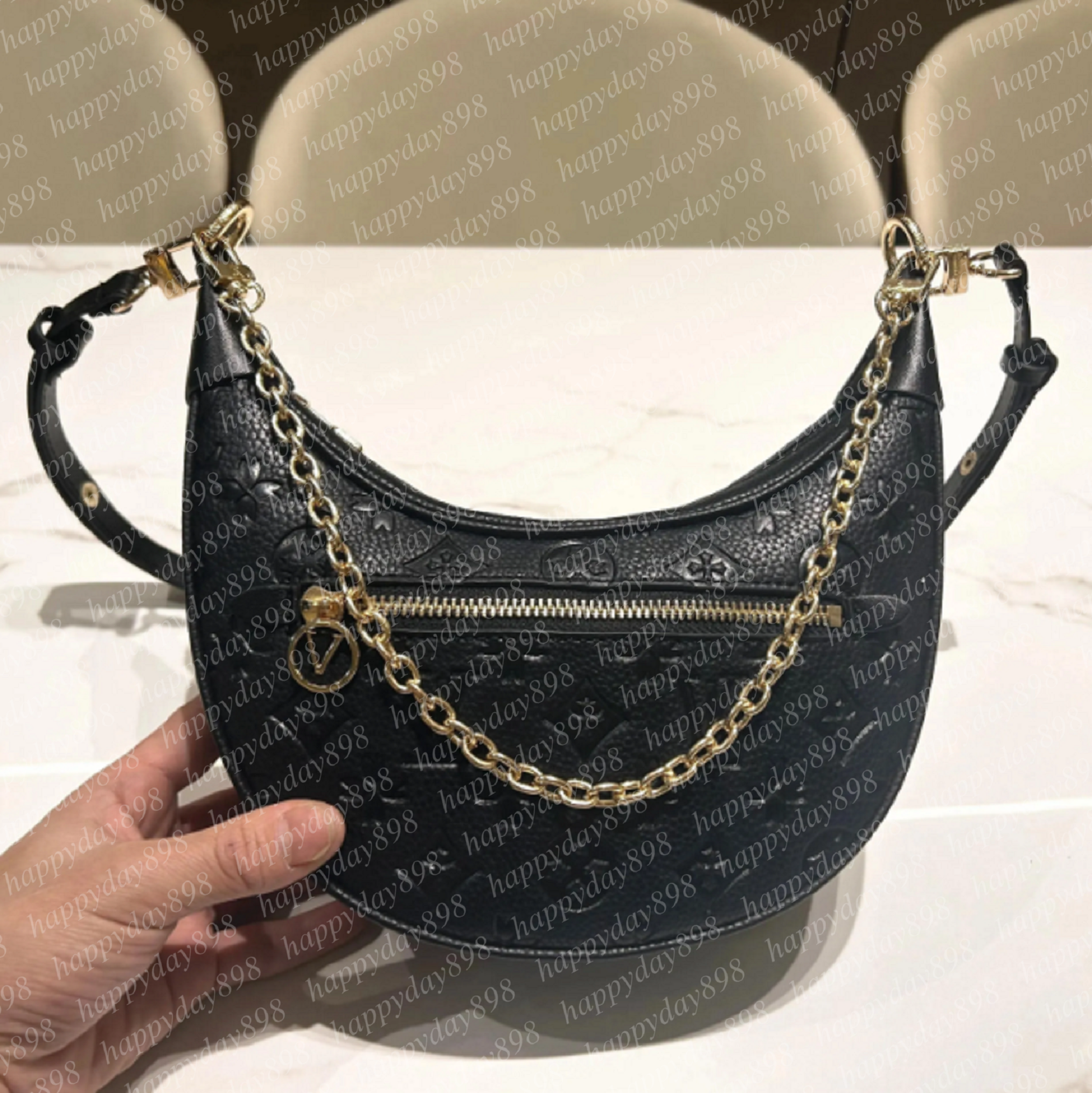 Women Loop hobos bags Gold Chain Handbag Luxurys Designers Womens Coated Canvas Zipper Crossbody Shoulder Bags Crescent bottom handbags purses Moon Bags