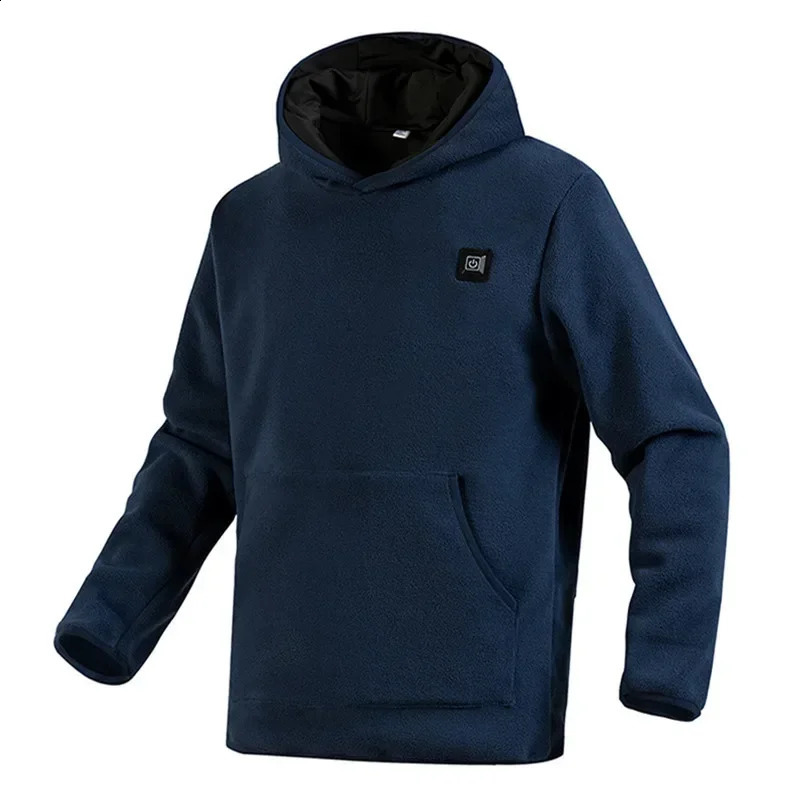 Winter Mens Smart Heating Sweatshirt Solid Coral Velvet Warm Hoodie Mens Sweatshirt USB 9 Area Controlled Charging 241203