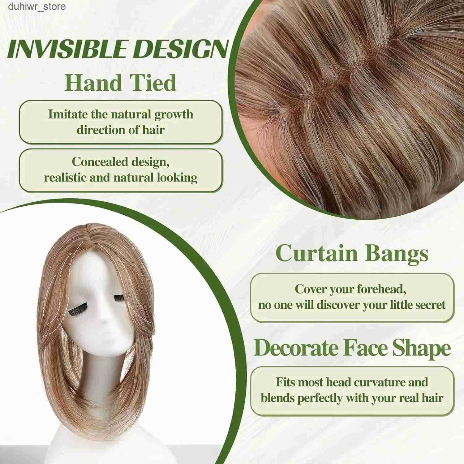 Hair Wefts Brown Highlight Layered Hair Toppers Clip in Synthetic Hair Topper for Thin Hair Swiss Base Natural Daily Use High Temperature J241204