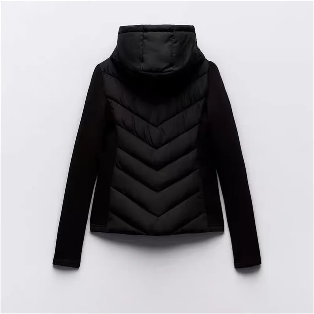 TRAF Autumn womens fashionable casual versatile long sleeved stand collar hooded patchwork cotton jacket 241203 - view 3