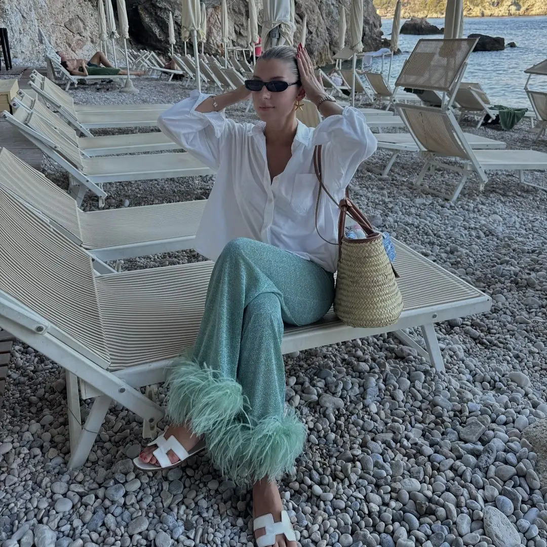 Womens Fashion Shiny Feather Solid Shirt Trouser Set Unique Collar Single Chest Top Autumn Set Womens Holiday Pants Set 241203