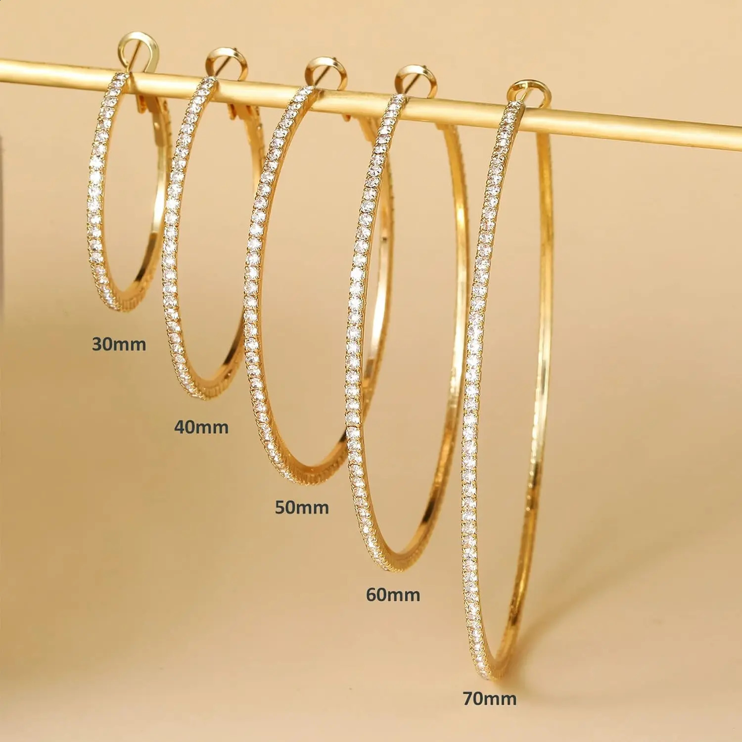 5 Pair Large Hoop Earrings Set Big Cubic Zirconia Hoop Earrings Thin Rhinestones 5 Size 241203