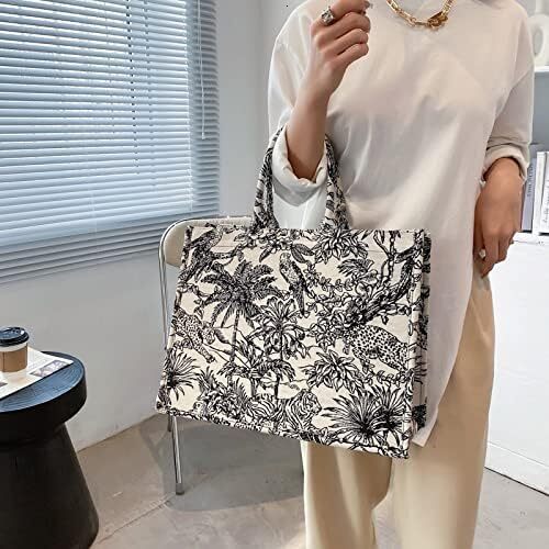 Large 2024 Capacity Handbag With Linen, Cotton Embroidery, Exquisite Graffiti, Fashionable Shopping Bag